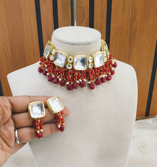 Maroon Choker Jewellery Pc Set