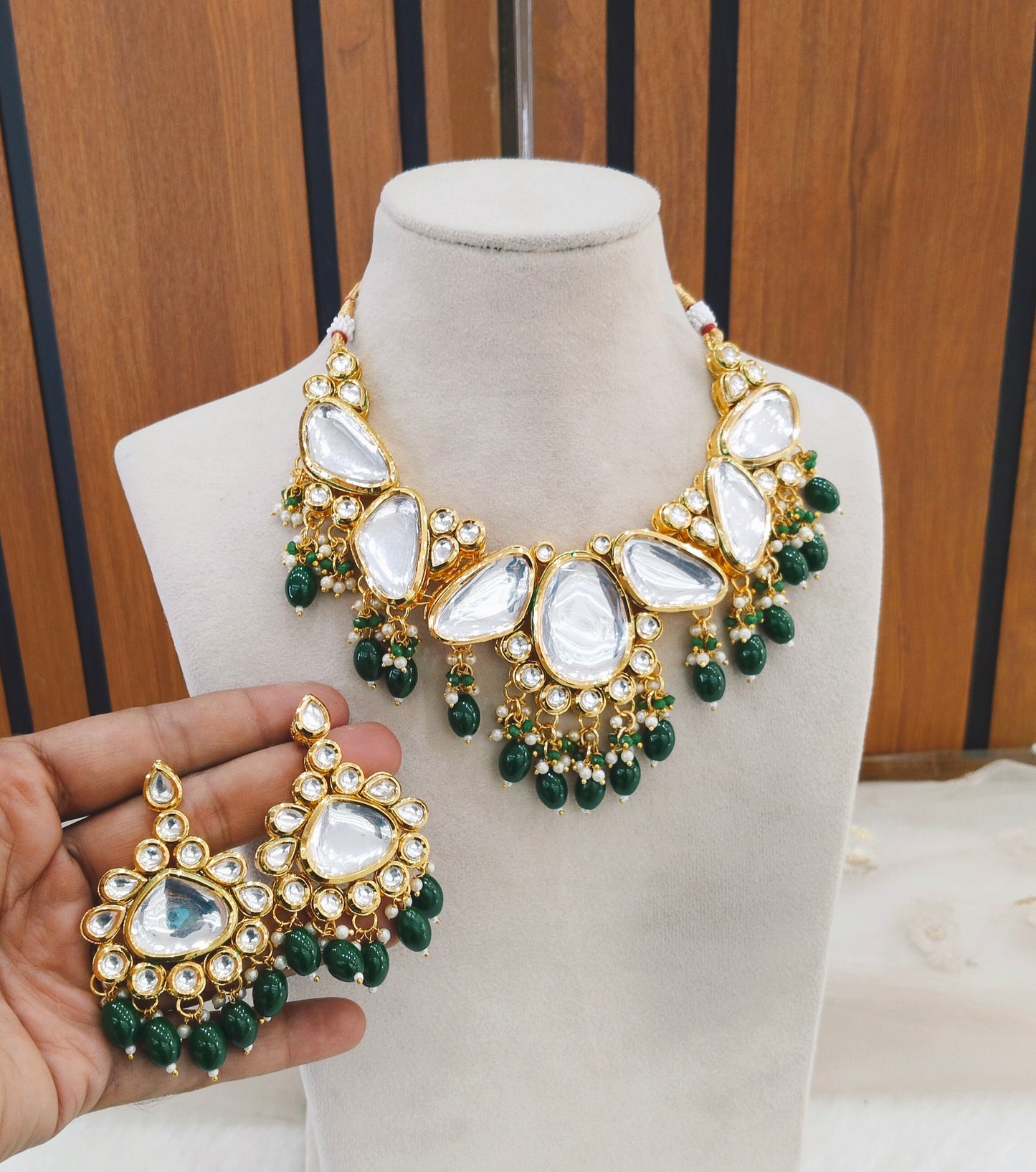 Green Necklace Jewellery Pc Set