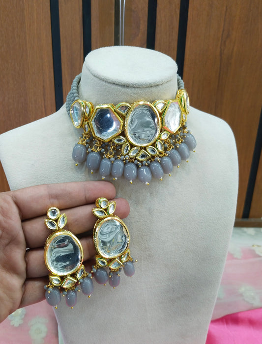 Grey Choker Jewellery Pc Set