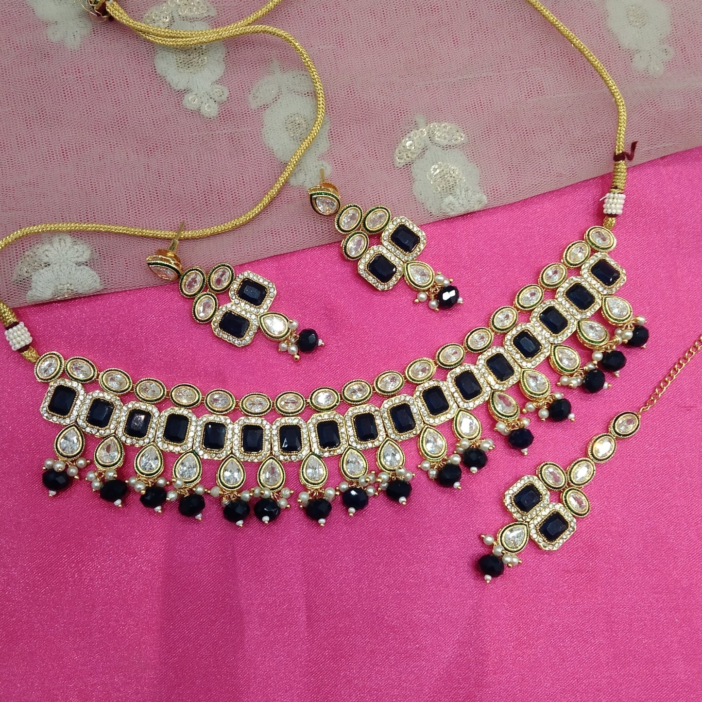 Blue Choker Kundan Jewellery Omsk Set