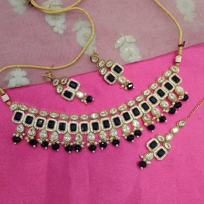 Blue Choker Kundan Jewellery Omsk Set