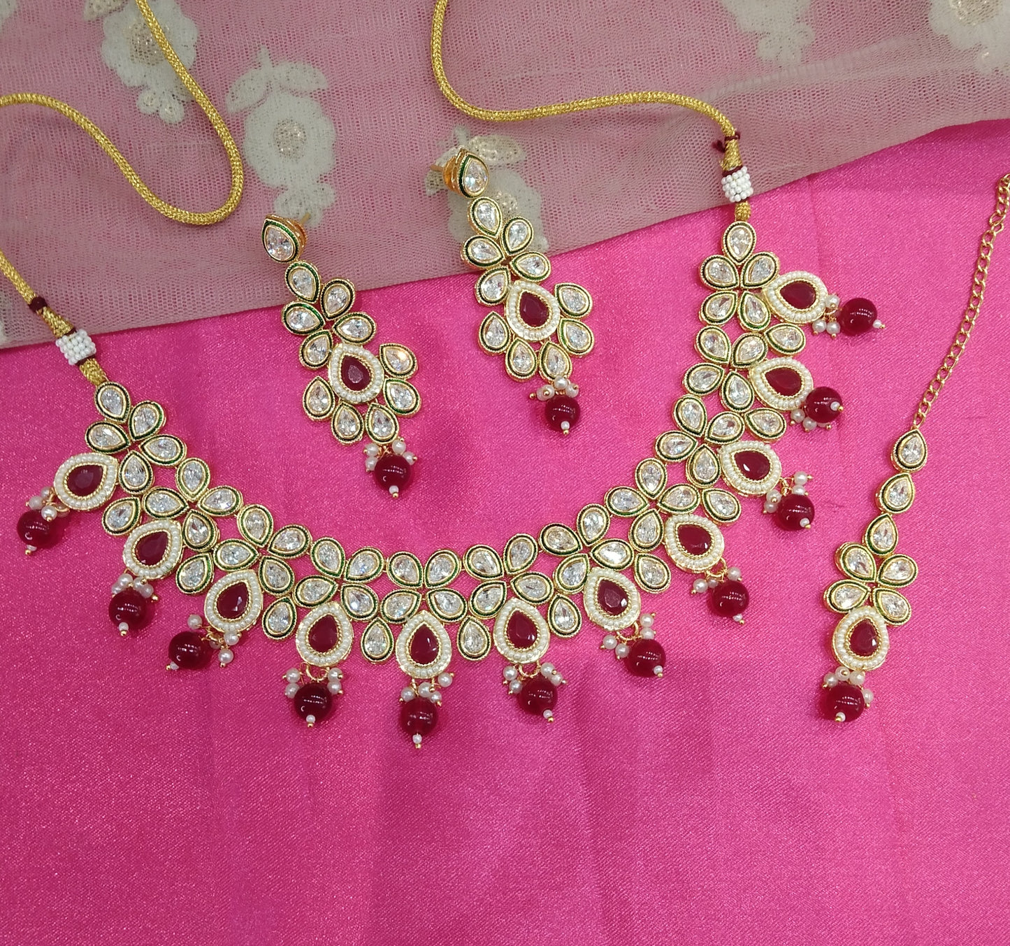 Maroon Necklace Kundan Jewellery Swaziland Set