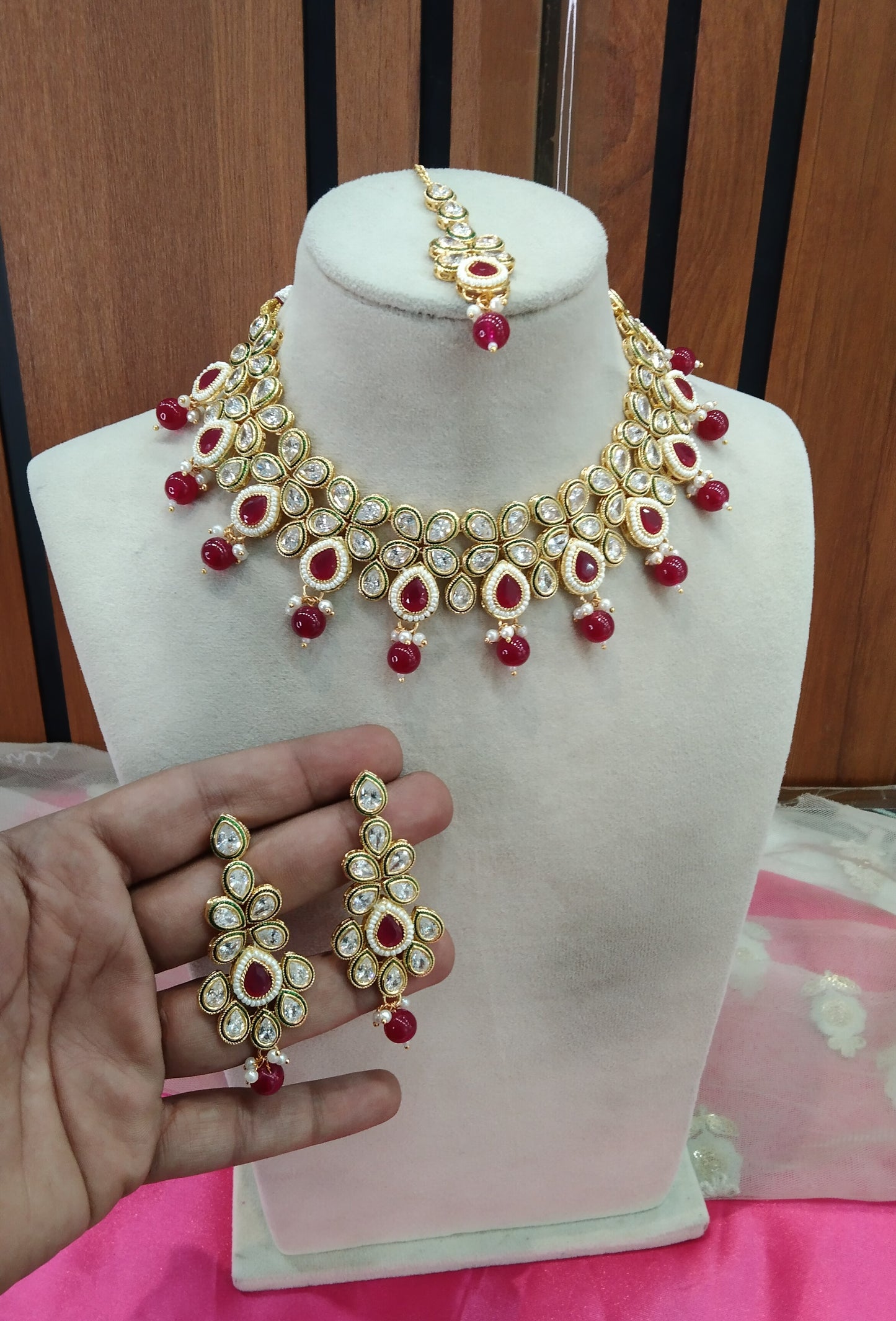 Maroon Necklace Kundan Jewellery Swaziland Set