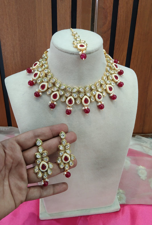 Maroon Necklace Kundan Jewellery Swaziland Set