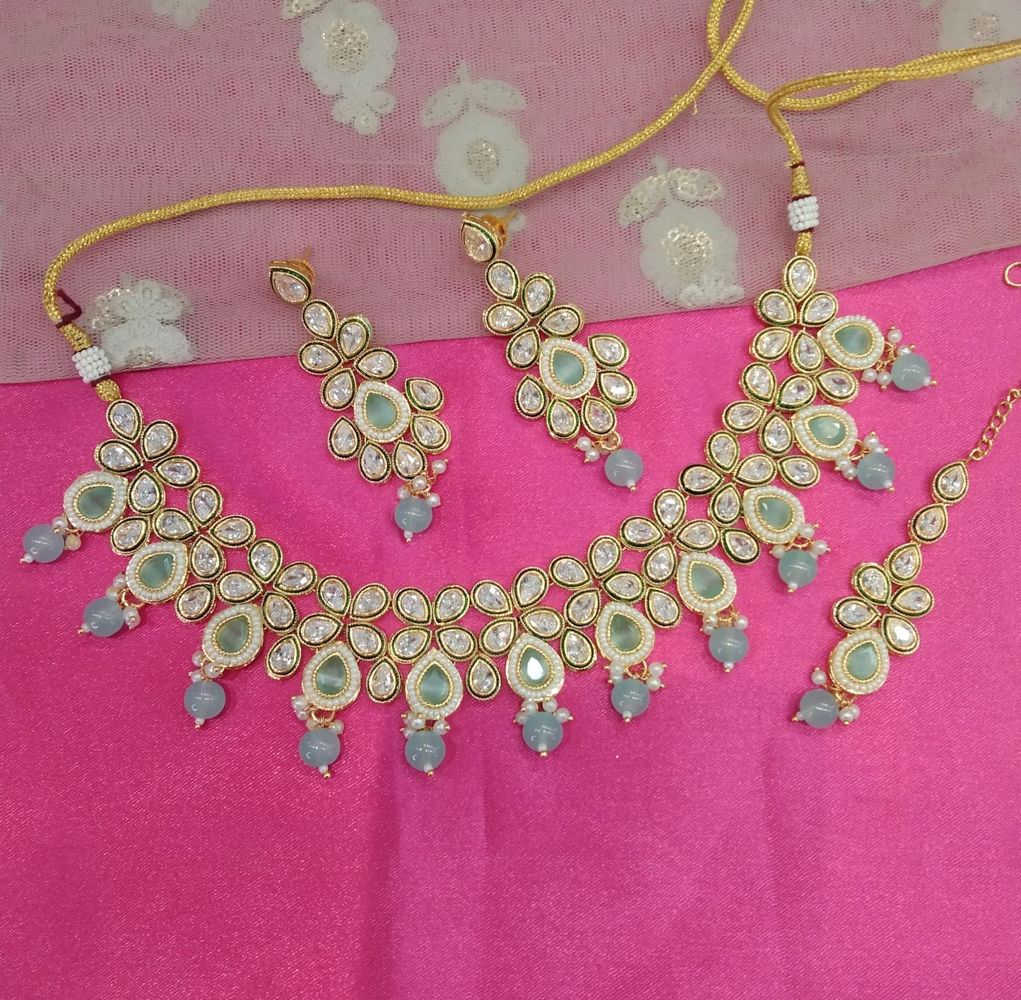 Sea Green Necklace Kundan Jewellery Swaziland Set