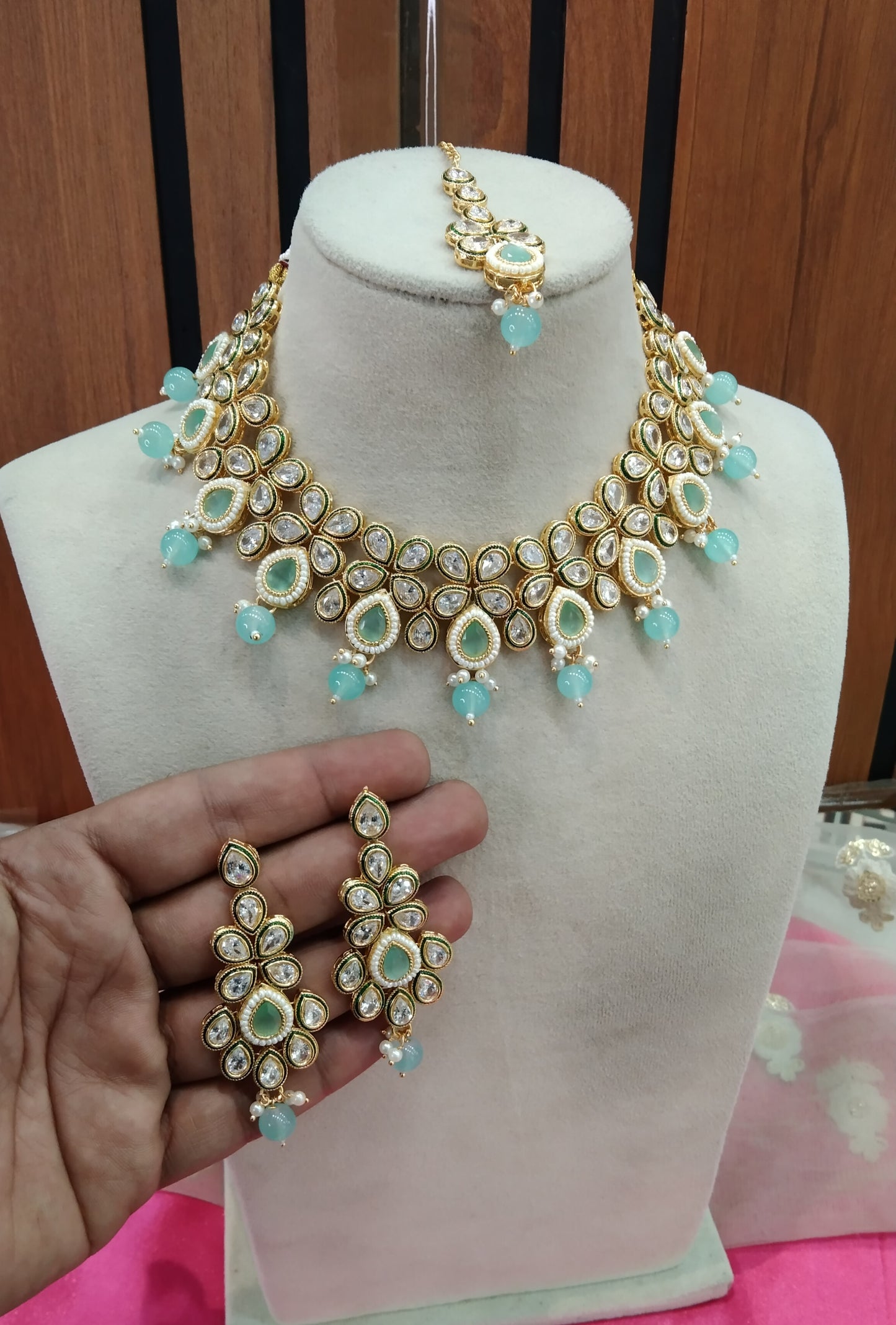 Sea Green Necklace Kundan Jewellery Swaziland Set
