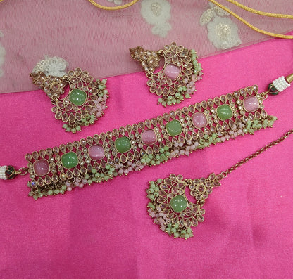 Mint Pink Choker Jewellery Armaan Set