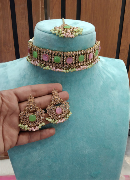 Mint Pink Choker Jewellery Armaan Set
