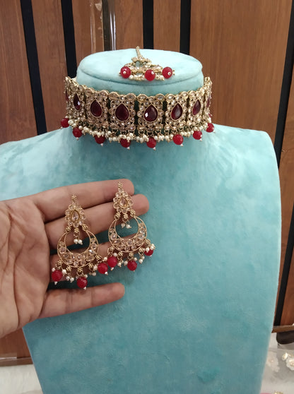 Maroon Choker Jewellery Chris Set