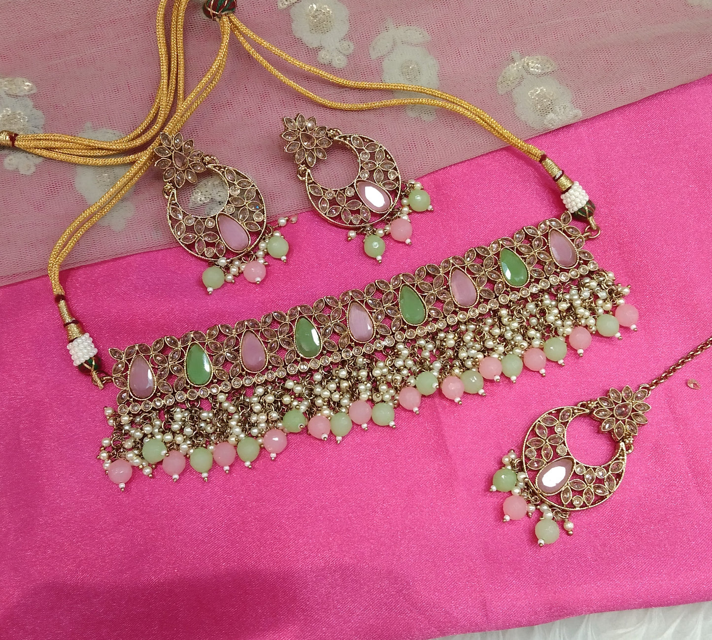Mint Pink Choker Jewellery Narayan Set