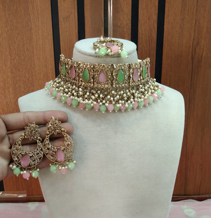 Mint Pink Choker Jewellery Narayan Set