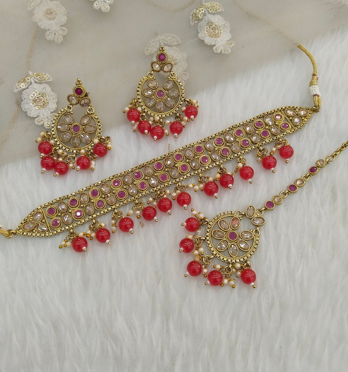 Red Choker Jewellery Timi Set
