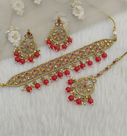 Red Choker Jewellery Timi Set