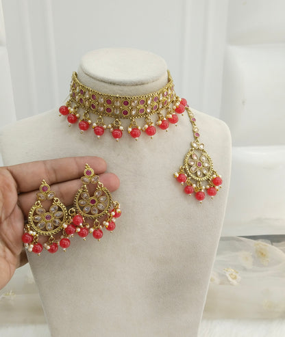 Red Choker Jewellery Timi Set