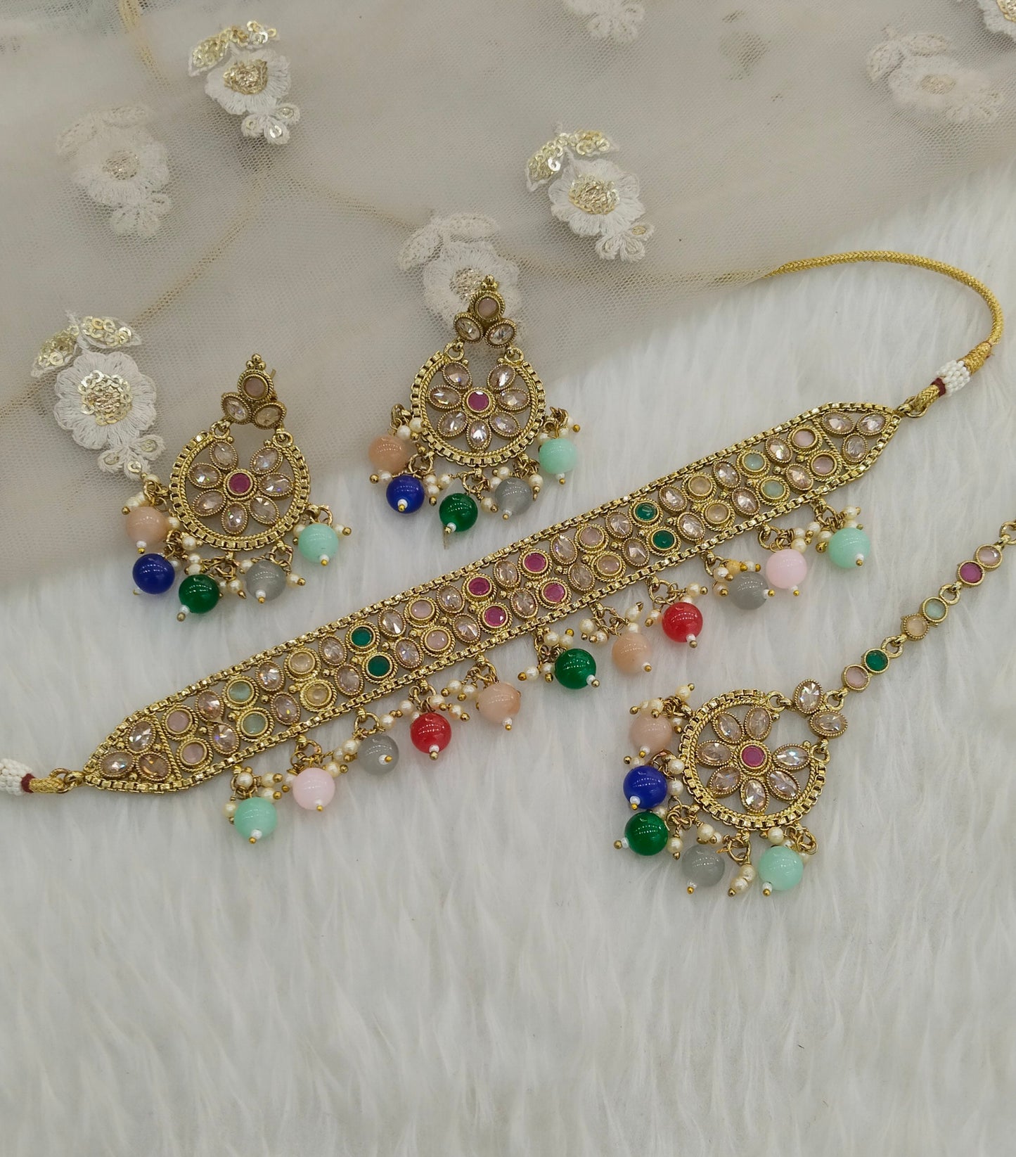 Multi Colour Choker Jewellery Timi Set
