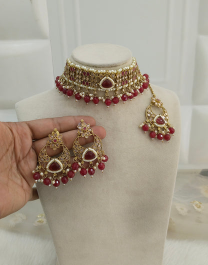 Maroon Choker Jewellery Treuton Set