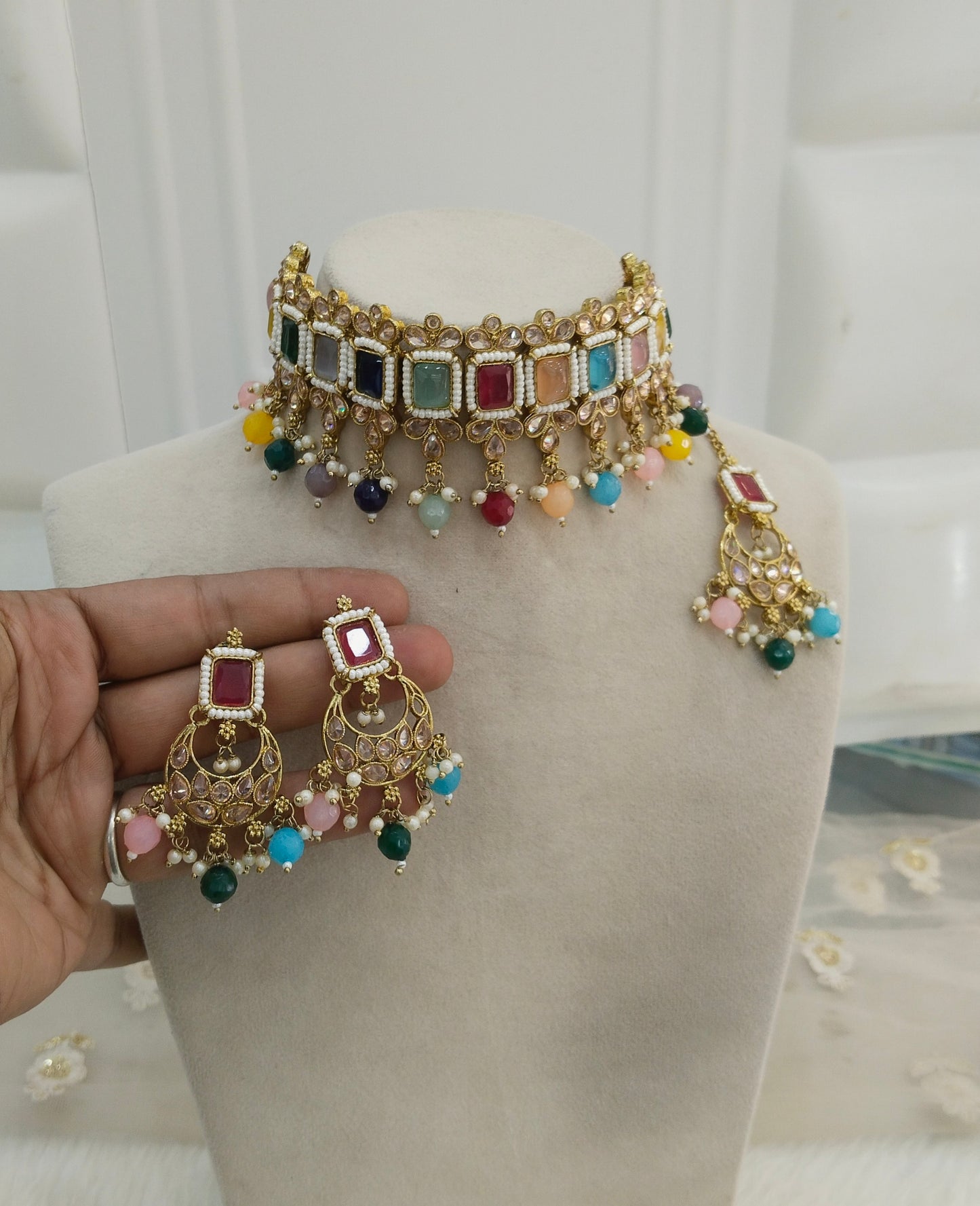 Multi colour Choker Jewellery Sintu  Set