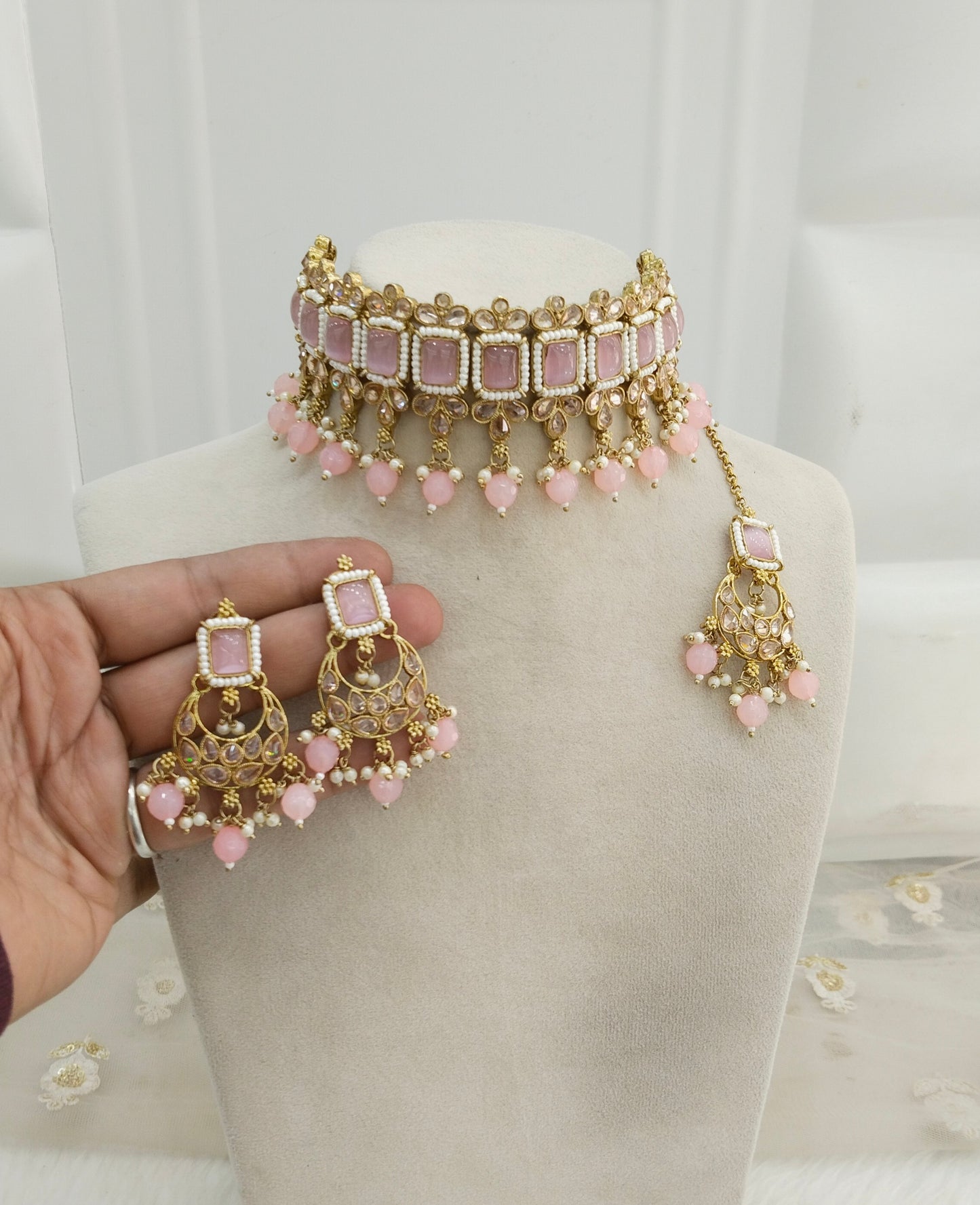 Baby pink Choker Jewellery Sintu  Set