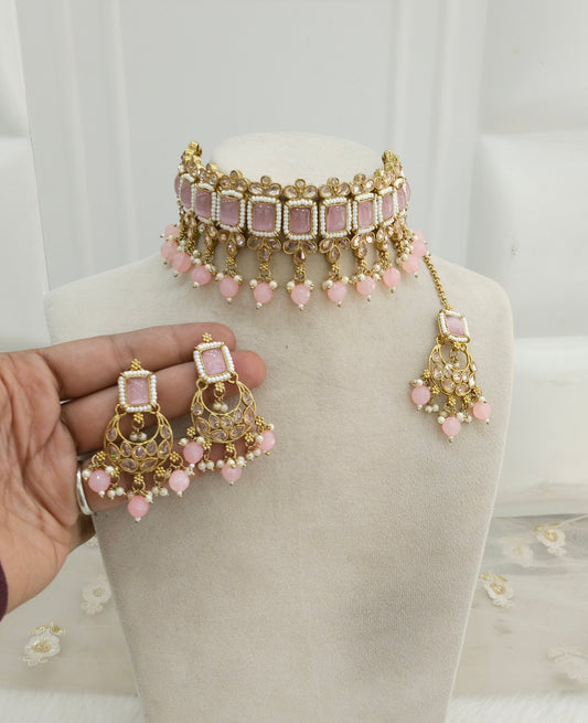 Baby pink Choker Jewellery Sintu  Set
