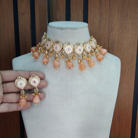 Peach Choker Jewellery Deepshi Set