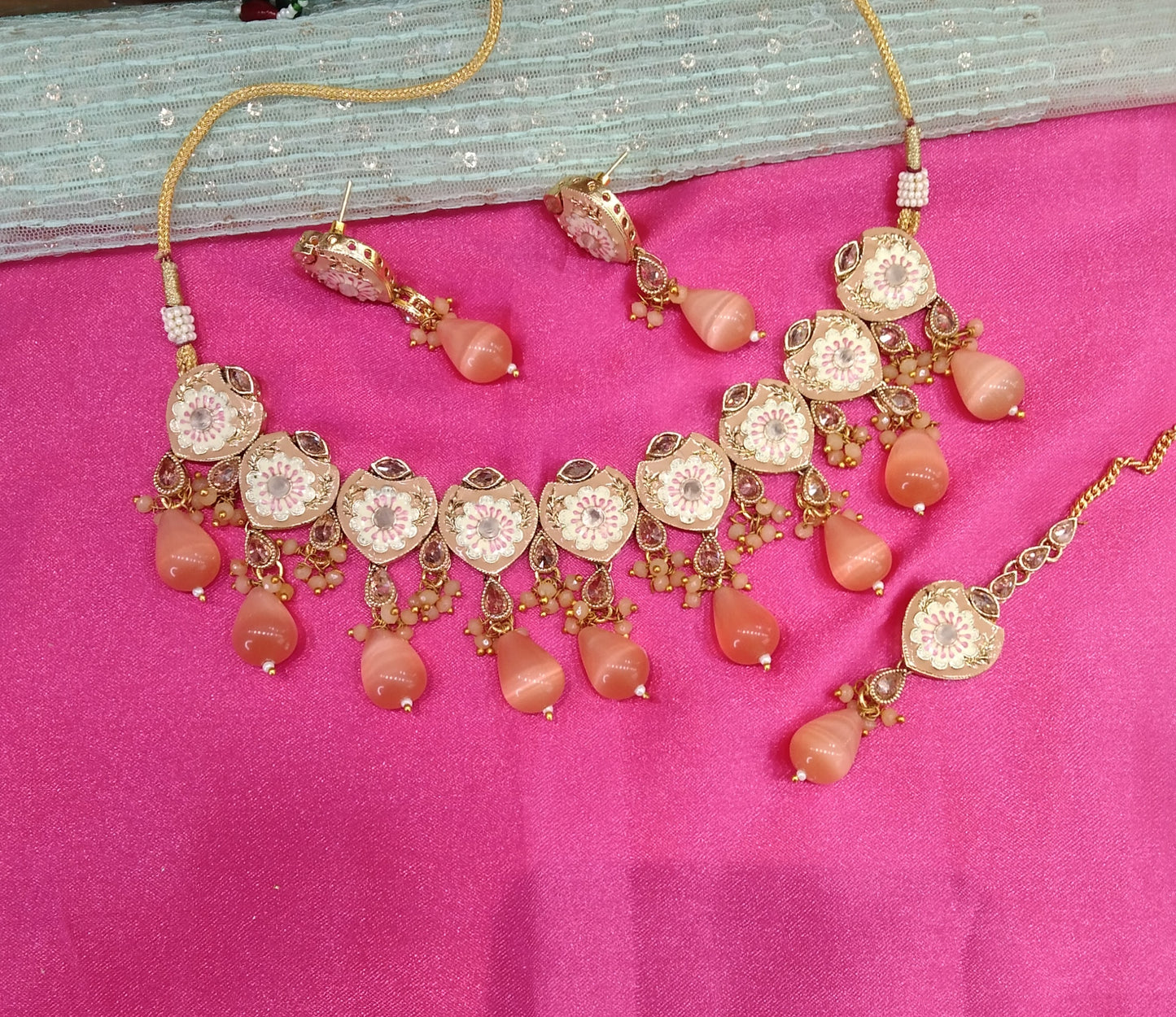 Peach Choker Jewellery Deepshi Set