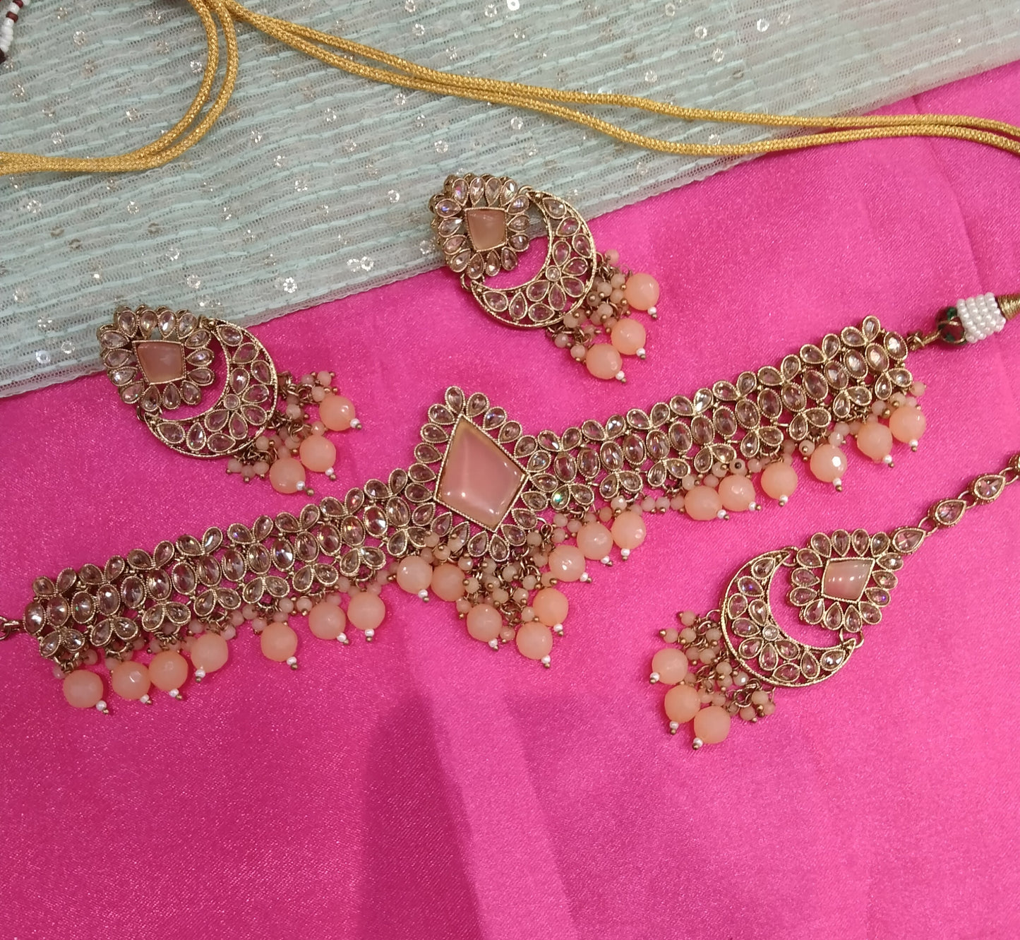 Peach Choker Jewellery Dolly Set