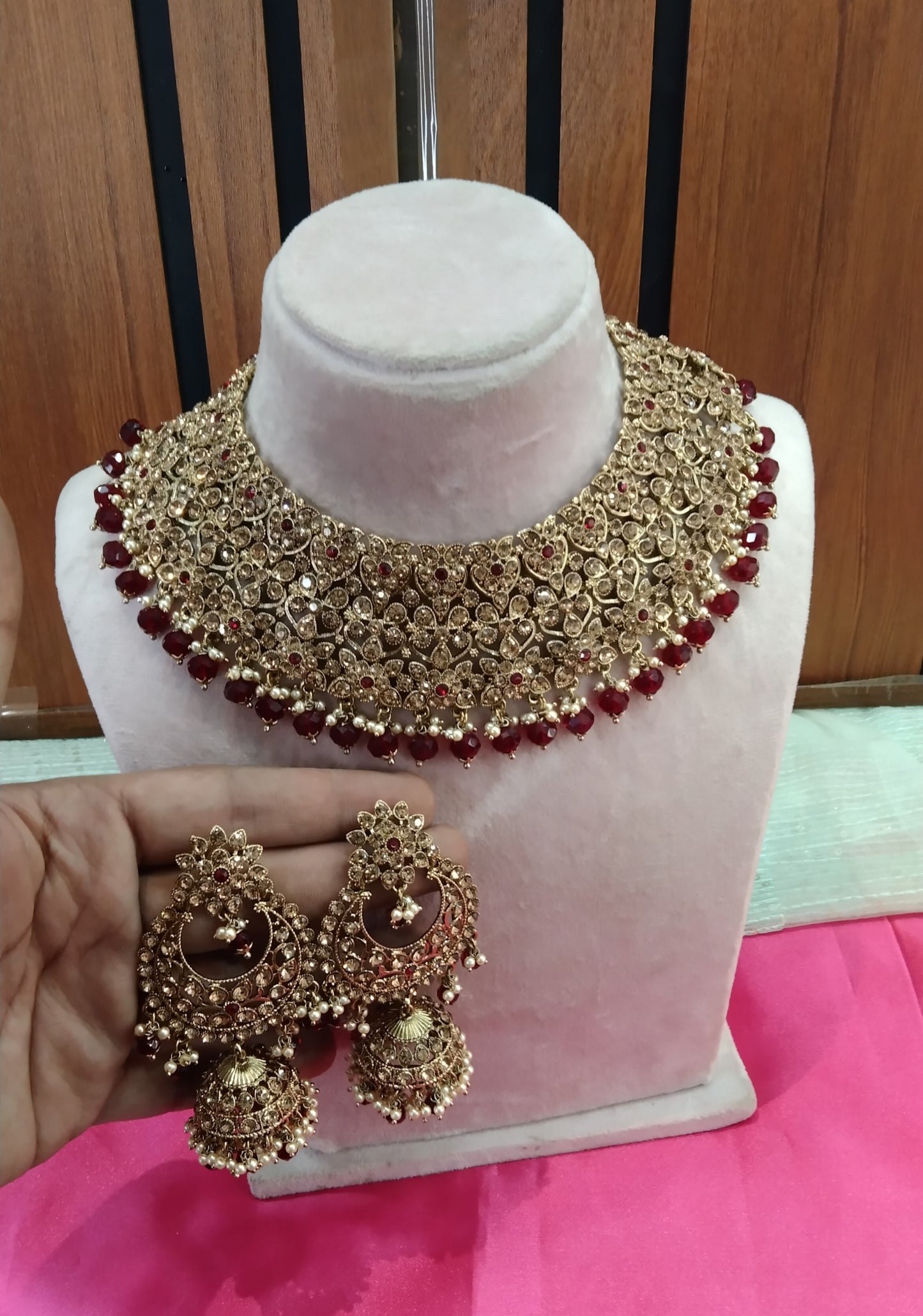 Maroon Necklace Jewellery Astin Set