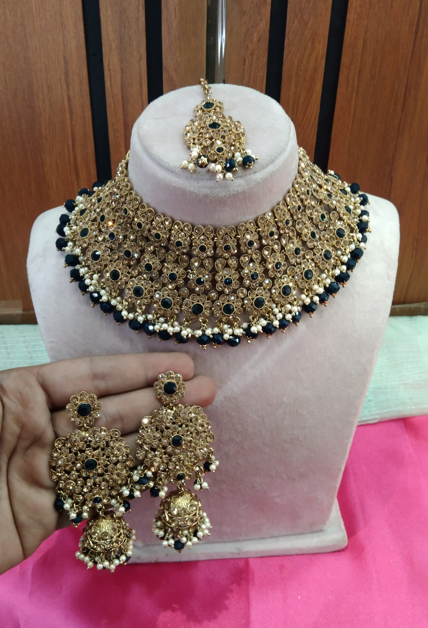 Navy Blue Necklace Jewellery Aditi Set