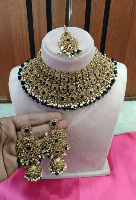 Navy Blue Necklace Jewellery Aditi Set