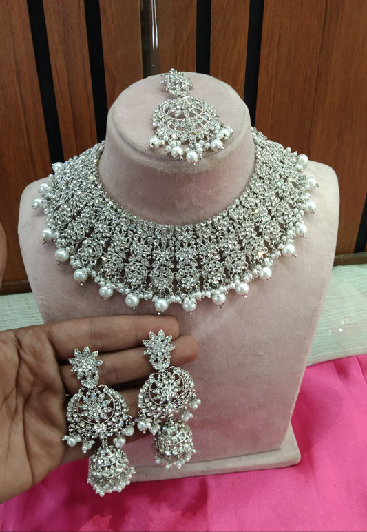 Silver White Necklace Jewellery Darwin Set