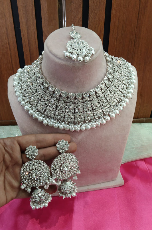 Silver White Necklace Jewellery Ventura Set