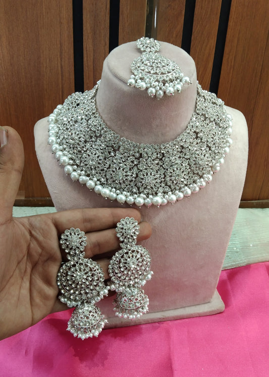 Silver White Necklace Jewellery Darwin Set