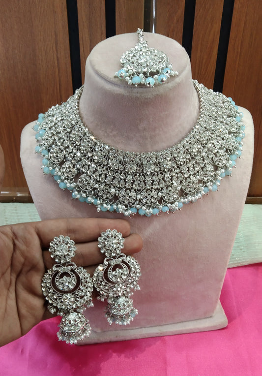 Sky Blue Necklace Jewellery Perm Set