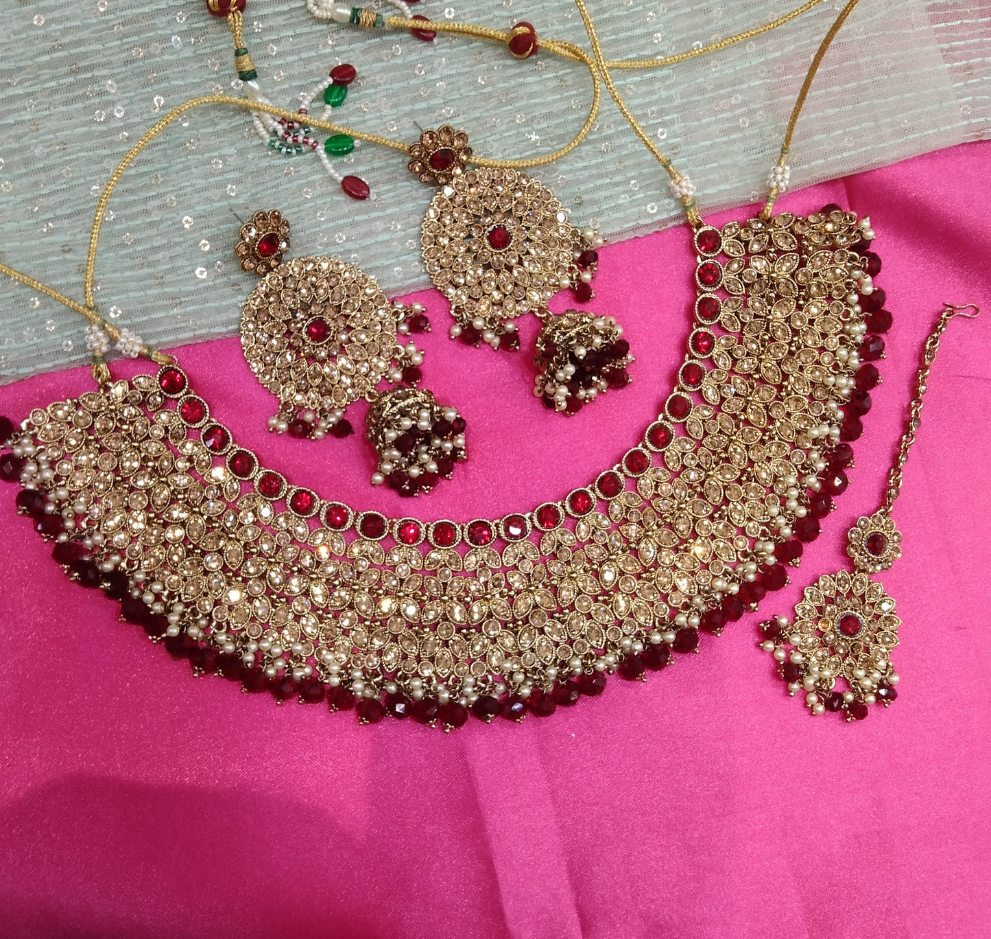 Maroon Necklace Jewellery Ventura Set