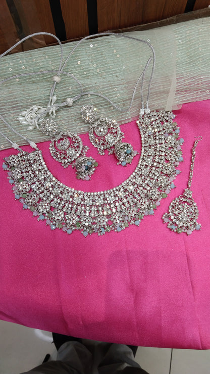 Silver Mint Pink Necklace Jewellery Perm Set