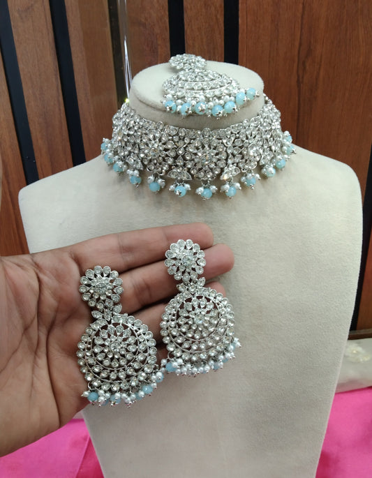 Sky Blue Choker Jewellery West Orange Set