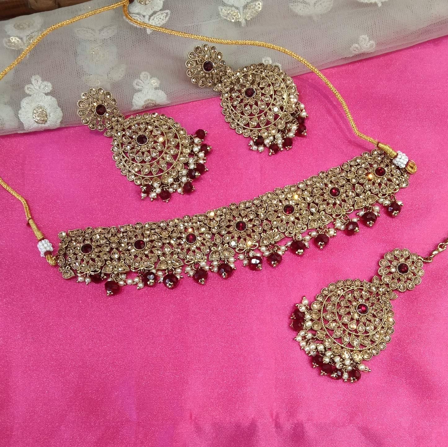 Maroon Choker Jewellery West Orange Set