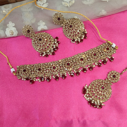 Maroon Choker Jewellery West Orange Set