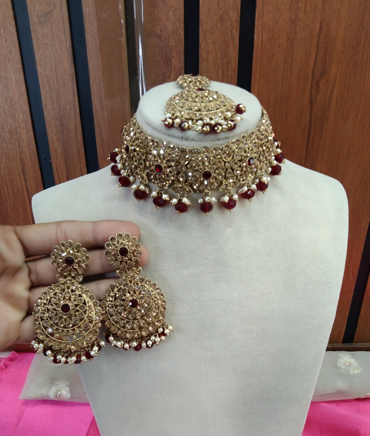 Maroon Choker Jewellery West Orange Set
