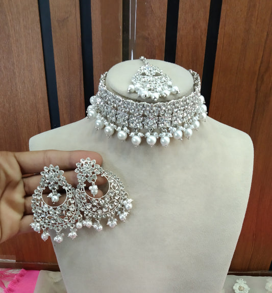 Silver White Choker Jewellery Vinland Set