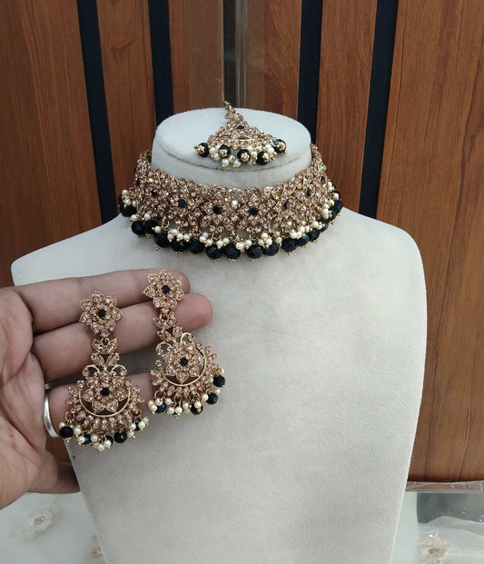 Antique Black Choker Jewellery Tesli  Set