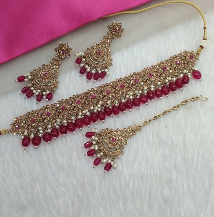 Majenta Choker Jewellery Tesli  Set