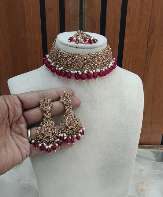 Majenta Choker Jewellery Tesli  Set