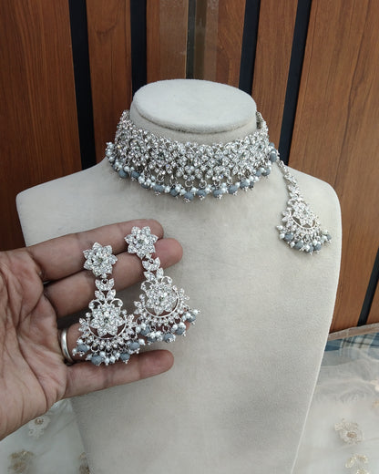 Grey Choker Jewellery Tesli Set