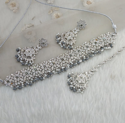 Grey Choker Jewellery Tesli Set