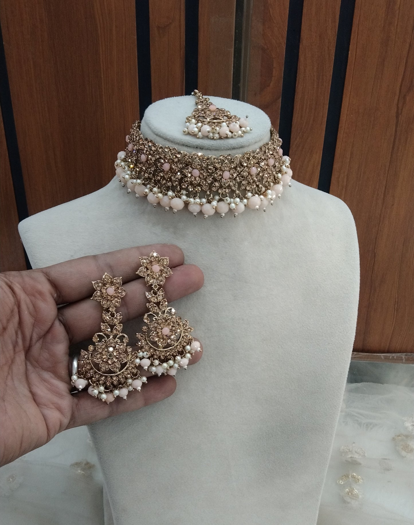 Peach Choker Jewellery Tesli Set