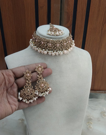 Peach Choker Jewellery Tesli Set