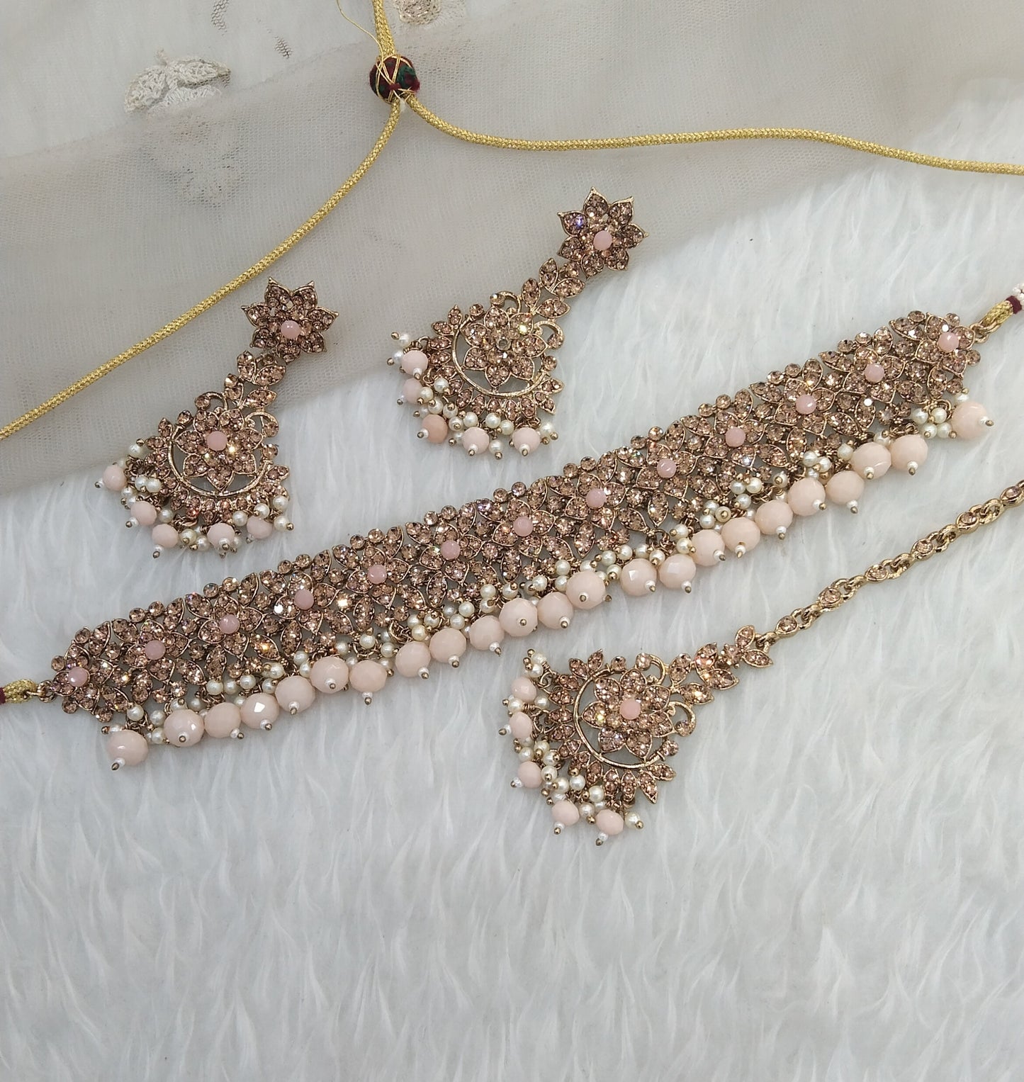 Peach Choker Jewellery Tesli Set