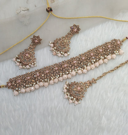Peach Choker Jewellery Tesli Set