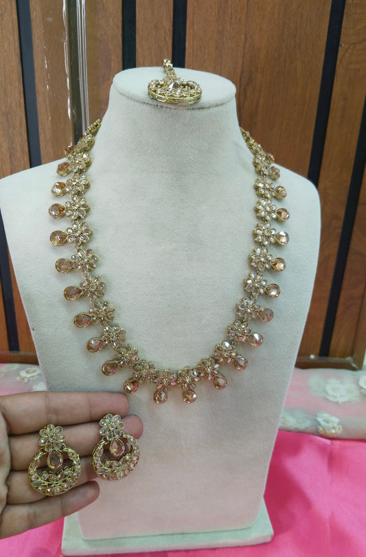 Antique Gold Long Haar Necklace Jewellery Sherry Set
